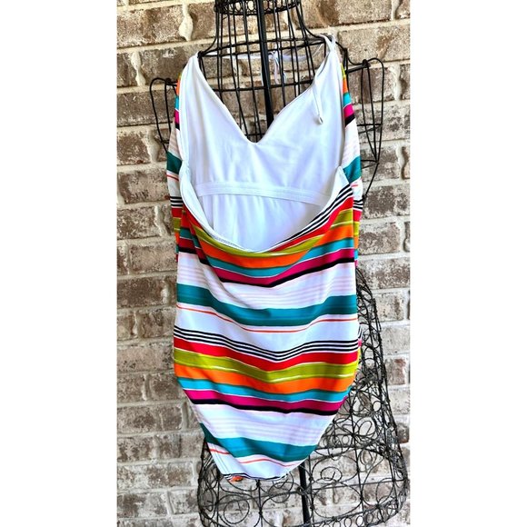 LOFT Beach Swimsuit Size 4 Striped One Piece Halter Shelf Bra V Neck New… - Picture 7 of 12